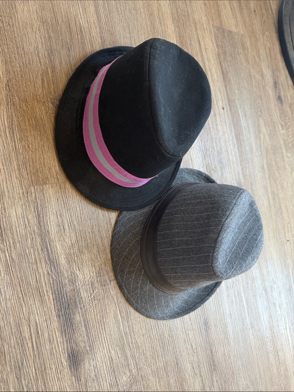 Black Fedora with Pink Band and Grey Striped Fedora - Classic Men's Hat